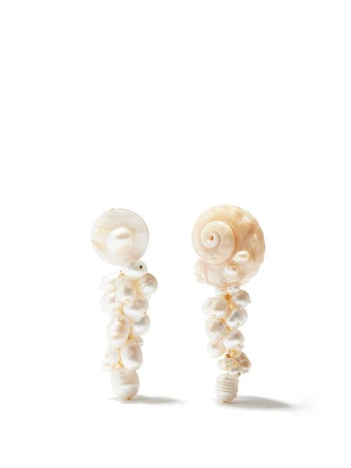 Anita Berisha - Mermaid Pearl, Shell & 14kt Gold-plated Earrings - Womens - Pearl