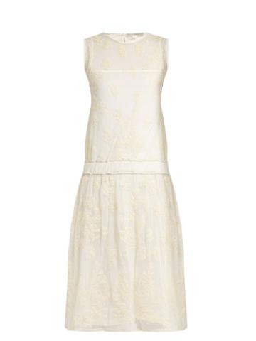Matchesfashion.com Queene And Belle - Liliana Embroidered Mesh Dress - Womens - Cream