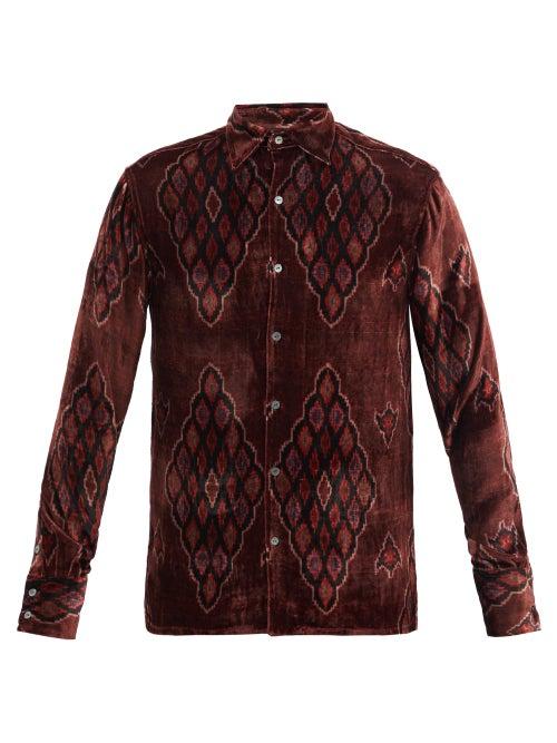 Matchesfashion.com 73 London - Geometric-print Velvet Shirt - Mens - Burgundy Multi