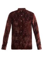 Matchesfashion.com 73 London - Geometric-print Velvet Shirt - Mens - Burgundy Multi