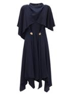 Jw Anderson - Cape-sleeve Embellished Cupro Midi Dress - Womens - Navy
