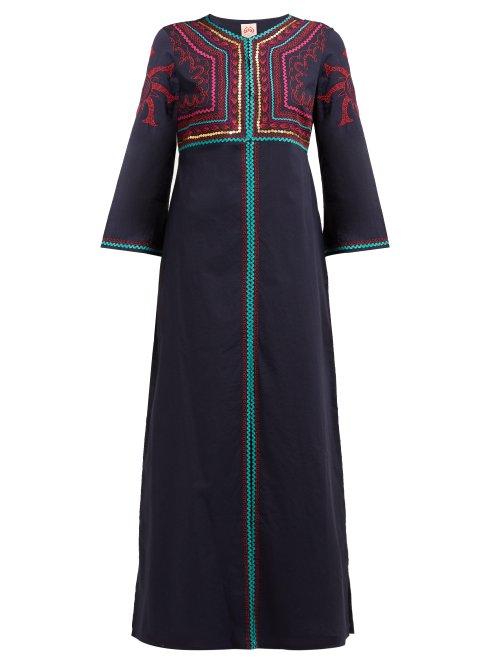 Matchesfashion.com Le Sirenuse, Positano - Vanessa Embroidered Cotton Maxi Dress - Womens - Blue Multi