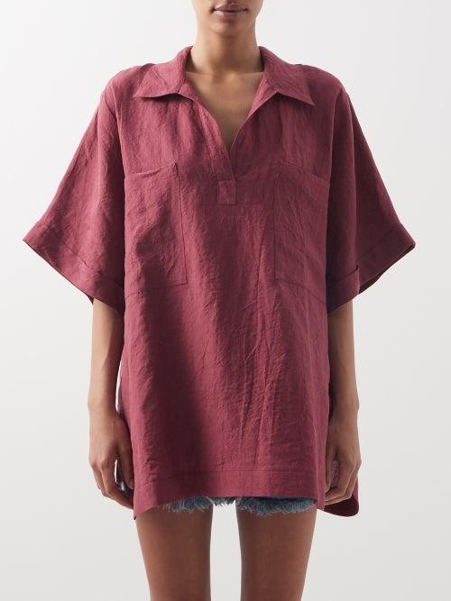 Raey - Patch-pocket Linen Smock Top - Womens - Dark Pink