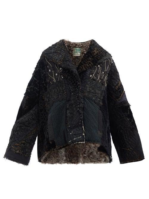 By Walid - Malika Vintage Victorian Silk And Shearling Jacket - Womens - Black