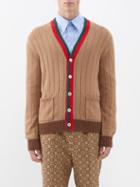 Gucci - Stripe-trimmed Ribbed-knit Camel Cardigan - Mens - Camel