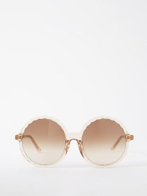 Linda Farrow - Nova Oversized Scalloped Acetate Sunglasses - Womens - Beige Brown