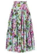 Dolce & Gabbana - Wisteria-print Tiered Cotton Skirt - Womens - Purple Multi