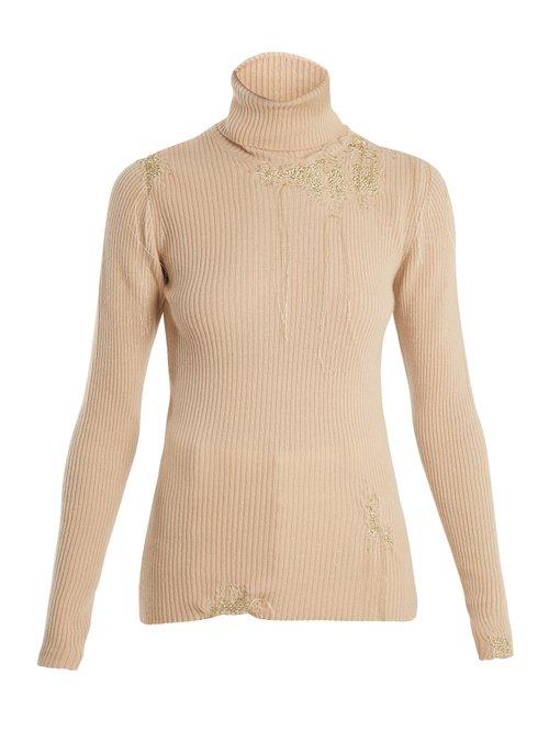 Matchesfashion.com Hillier Bartley - Darning Detail Roll Neck Cashmere Sweater - Womens - Gold