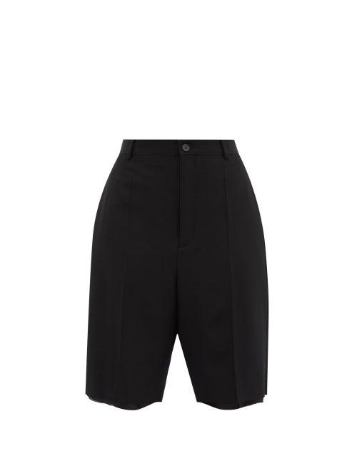 Balenciaga - Cut-off Wool-blend Barathea Tailored Shorts - Womens - Black