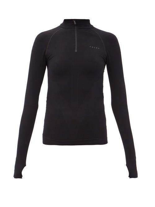 Matchesfashion.com Falke - Zipped-neck Jersey Thermal Top - Womens - Black