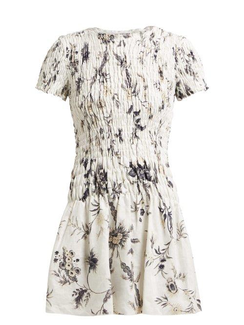 Matchesfashion.com Sir - Marele Floral Print Linen Mini Dress - Womens - White Multi