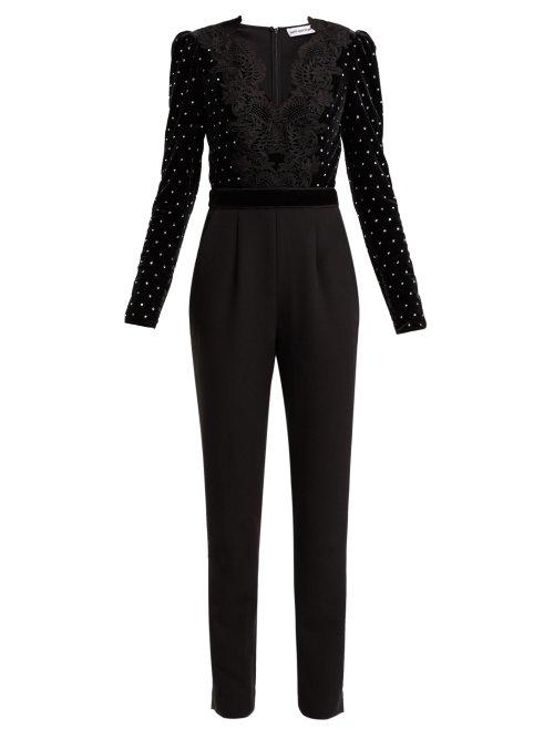 Matchesfashion.com Self-portrait - Crystal Embellished Velvet Jumpsuit - Womens - Black