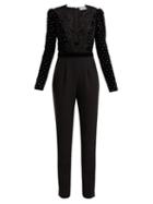 Matchesfashion.com Self-portrait - Crystal Embellished Velvet Jumpsuit - Womens - Black