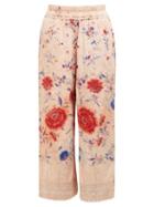 Matchesfashion.com By Walid - Dania Floral Embroidered Silk Trousers - Womens - Pink Multi