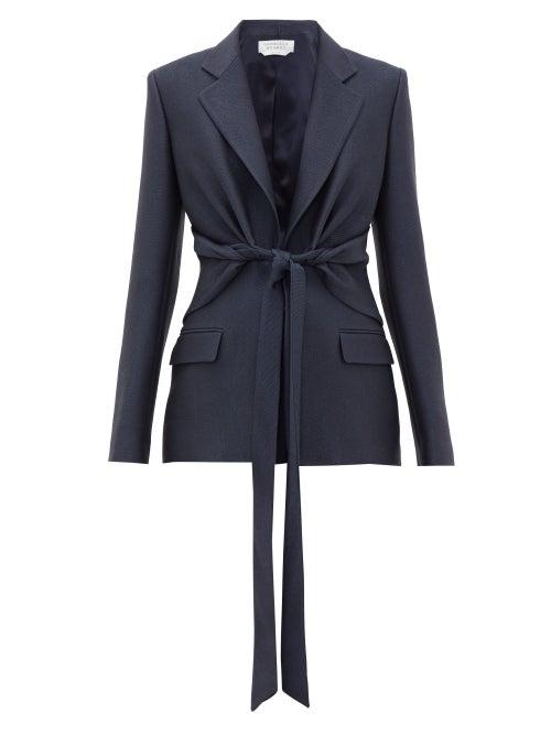 Matchesfashion.com Gabriela Hearst - Grant Knotted Wool-blend Piqu Suit Jacket - Womens - Navy