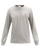 Matchesfashion.com Ami - Ami De Caur Cotton-jersey Long-sleeved T-shirt - Mens - Grey