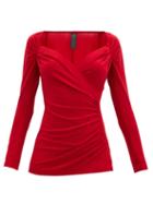 Matchesfashion.com Norma Kamali - Queen Anne-neckline Gathered Stretch-jersey Top - Womens - Red