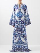 Dolce & Gabbana - Majolica-print Silk Kaftan Gown - Womens - Blue White