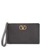 Valentino Garavani - V-logo Grained-leather Clutch Bag - Womens - Black