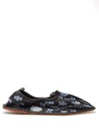 Cecilie Bahnsen - X Hereu Hyacinth Embroidered Satin Ballet Flats - Womens - Black Blue