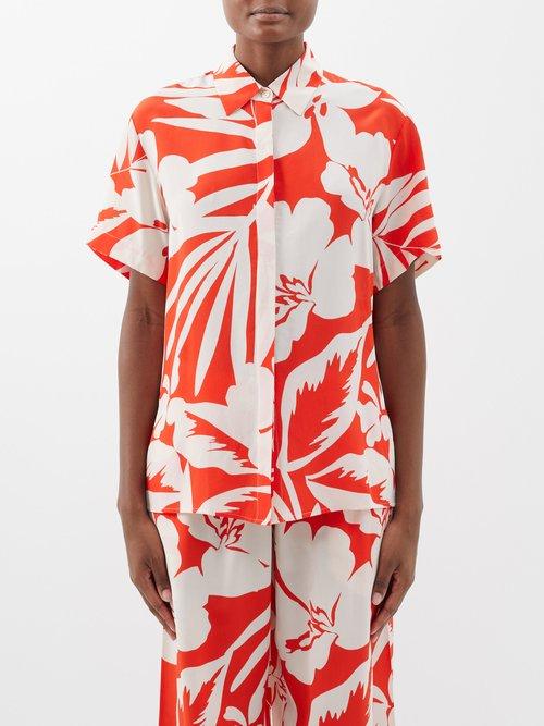 Matteau - Palm-print Silk Shirt - Womens - Red Print