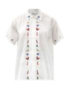 Matchesfashion.com Bode - Cross-stitch Bird Cotton-voile Shirt - Womens - White