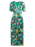 Matchesfashion.com Saloni - Eden Floral Print Silk Midi Dress - Womens - Green Multi