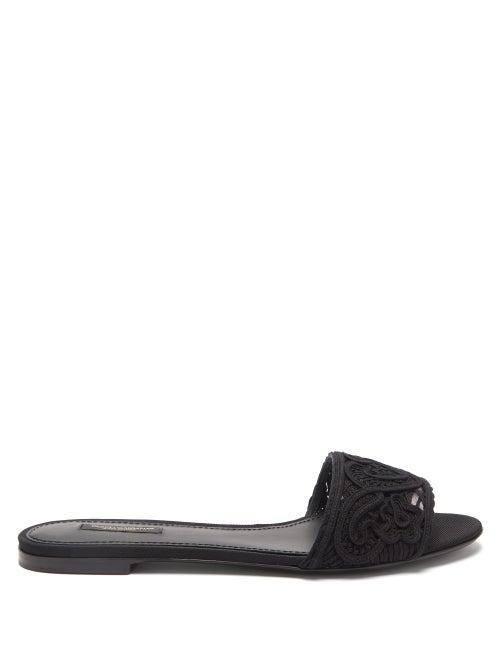 Matchesfashion.com Dolce & Gabbana - Crochet And Leather Slides - Womens - Black