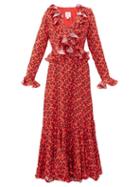 Matchesfashion.com Gl Hrgel - Ruffled Floral Print Dress - Womens - Red Print