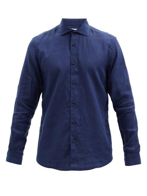 Mens Rtw Orlebar Brown - Giles Linen Shirt - Mens - Navy