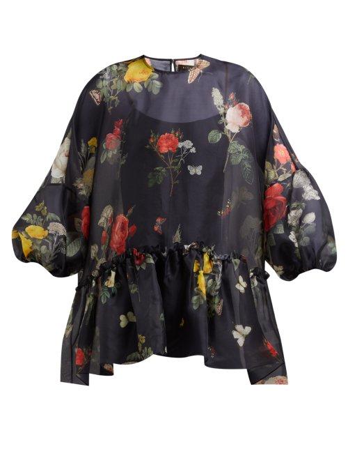 Matchesfashion.com Biyan - Song Botanical Print Silk Organza Blouse - Womens - Black Multi