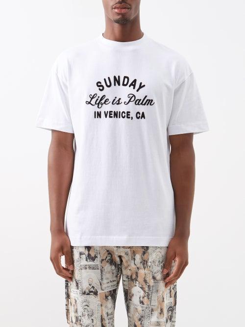 Palm Angels - Sunday-flocked Cotton T-shirt - Mens - White Black