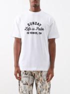 Palm Angels - Sunday-flocked Cotton T-shirt - Mens - White Black