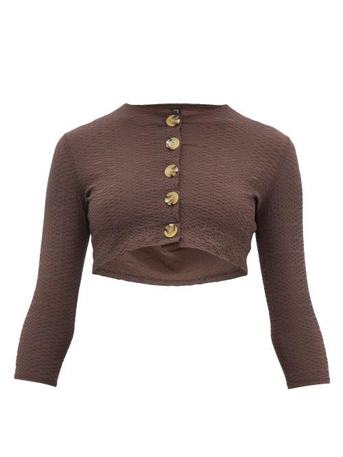 Matchesfashion.com Lisa Marie Fernandez - Cropped Honeycomb Weave Cover Up Cardigan - Womens - Brown