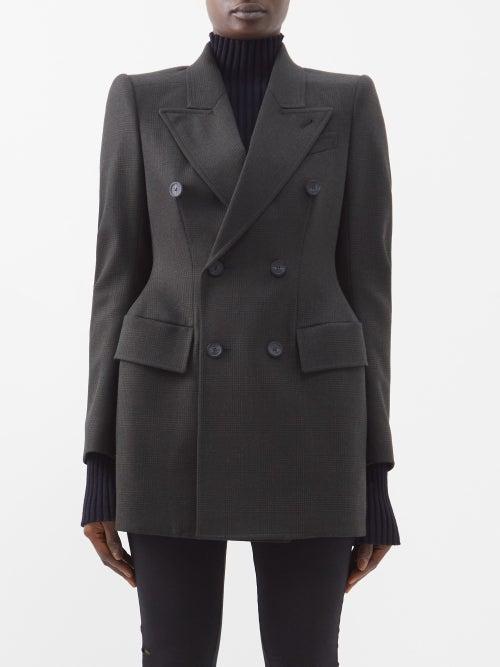 Balenciaga - Hourglass Prince Of Wales-check Wool Blazer - Womens - Khaki
