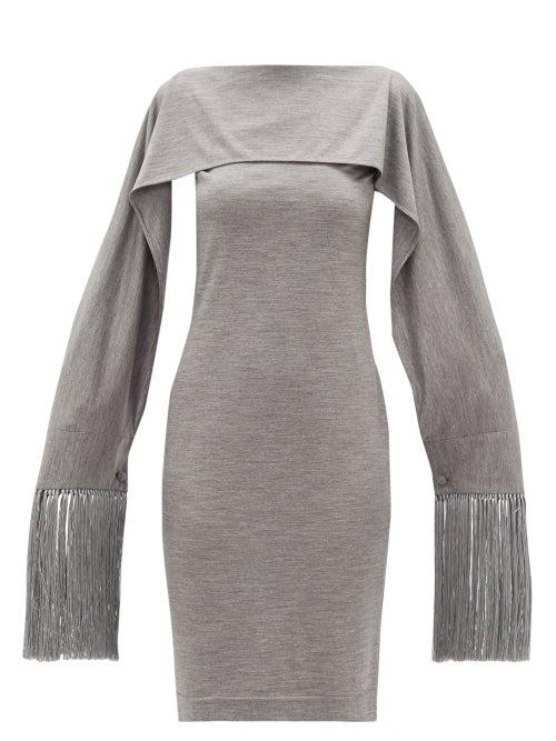 Matchesfashion.com Burberry - Fringed-cuff Merino-wool Dress - Womens - Grey