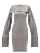 Matchesfashion.com Burberry - Fringed-cuff Merino-wool Dress - Womens - Grey