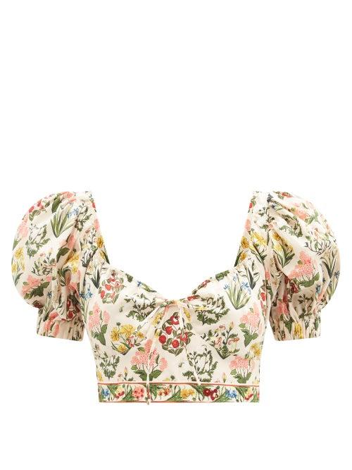 Agua By Agua Bendita - Palmarosa Magdalena-print Cotton Crop Top - Womens - Multi