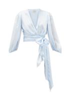 Matchesfashion.com Alexandre Vauthier - Balloon-sleeve Tie-front Silk-satin Blouse - Womens - Light Blue