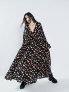 Raey - Daisy Bunches Print Wrap-front Gathered Dress - Womens - Black Print