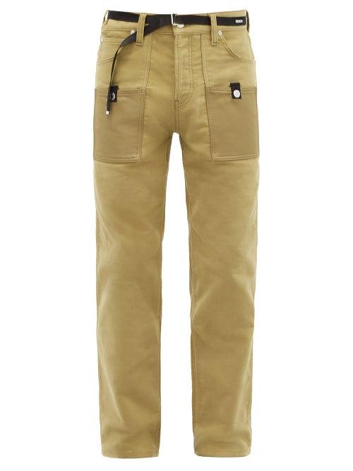 Matchesfashion.com Helmut Lang - Belted Cotton-moleskin Straight-leg Jeans - Mens - Green