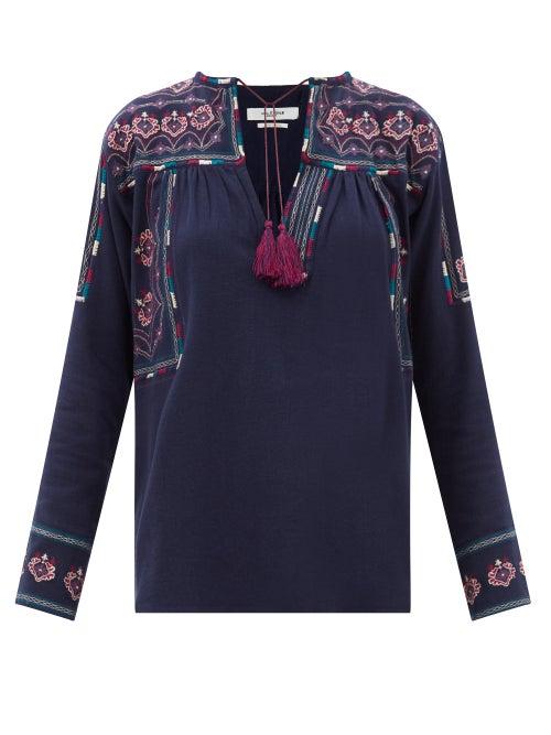 Isabel Marant Toile - Treya Embroidered-cotton Blouse - Womens - Navy Multi