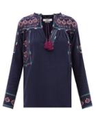 Isabel Marant Toile - Treya Embroidered-cotton Blouse - Womens - Navy Multi