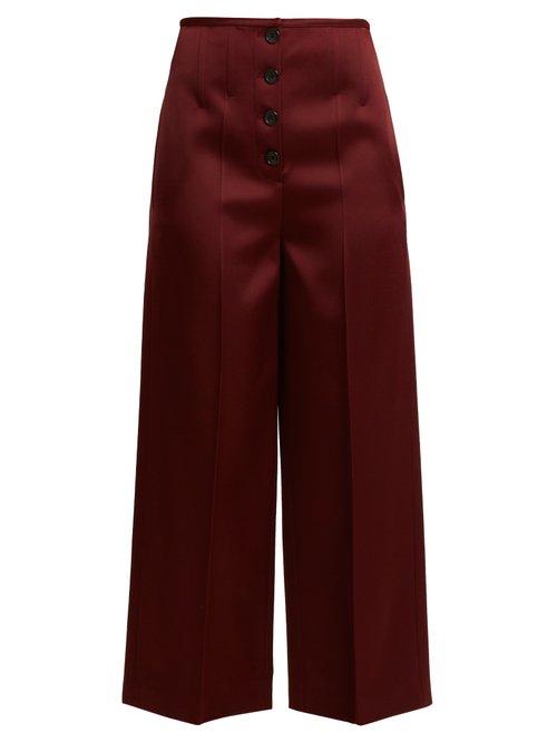 Matchesfashion.com Joseph - Brod Wide Leg Satin Cropped Trousers - Womens - Burgundy