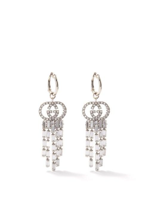Gucci - Gg-crystal Drop Earrings - Womens - Silver