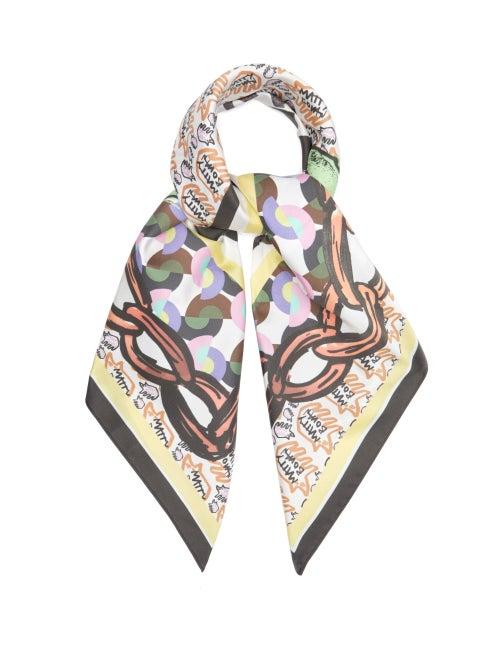 Matchesfashion.com Matty Bovan - Chain And Logo-print Silk Scarf - Womens - Purple