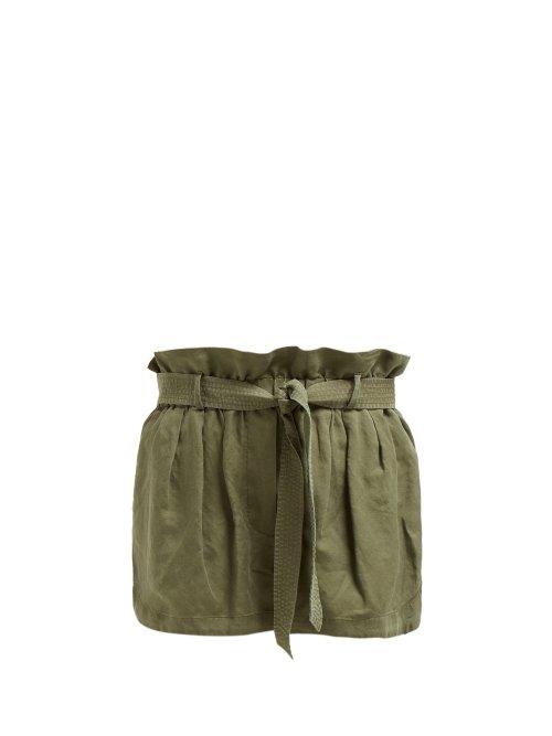 Matchesfashion.com Frame - Paperbag Waist Linen Blend Shorts - Womens - Green