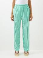 Caro Editions - Elasticated-waist Striped Cotton Trousers - Womens - Green White