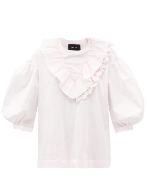 Matchesfashion.com Simone Rocha - Ruffled Puff-sleeve Cotton Top - Womens - Light Pink