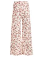 Matchesfashion.com Emilia Wickstead - Hullinie Floral Print Crepe Trousers - Womens - Red White